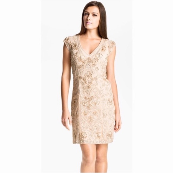 Sue Wong Beige Cocktail Dress Size 6 - Picture 1 of 16